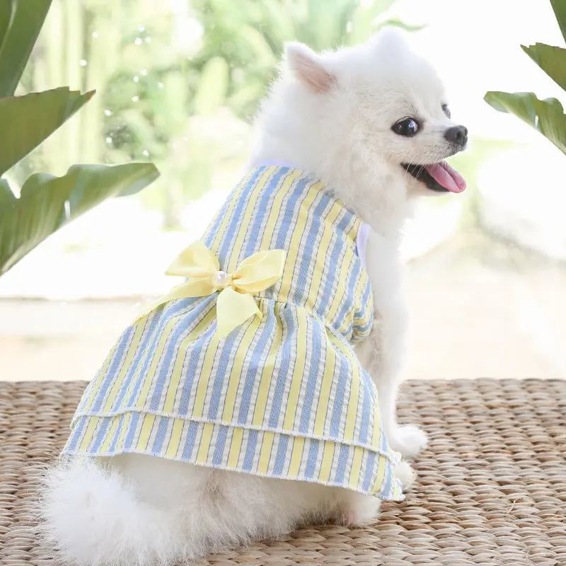 New Arrival Spring Summer Clothes Dogs Skirt Sleeveless Pet Jumper Cute Breathable Dogs Puppy Cats Dress With Bow Tie