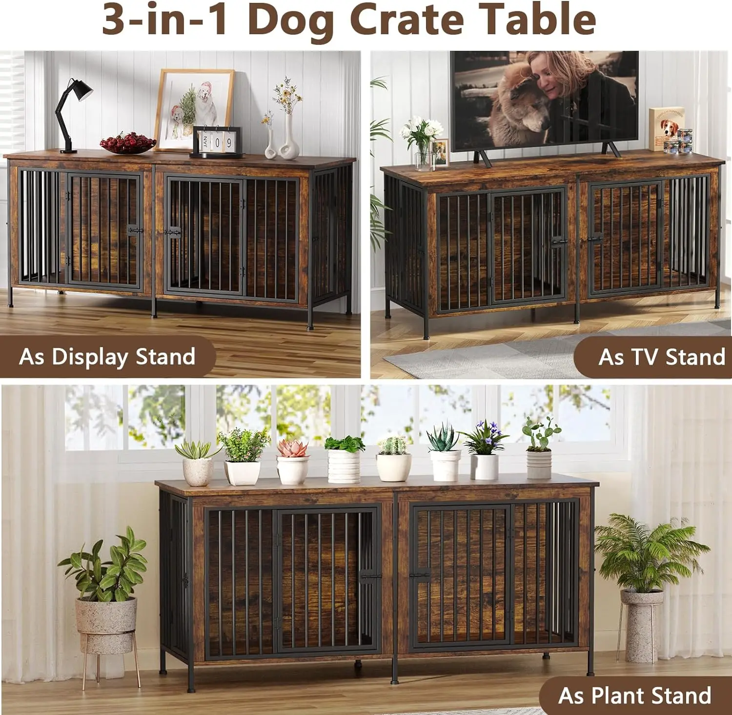 Custom High Quality Dog Kennel Pet Cage Breathable Wooden and iron Dog Crate Dog House with 2 Drawers
