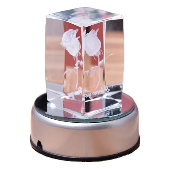 silver color round 3d Crystal Gift LED light base rotating