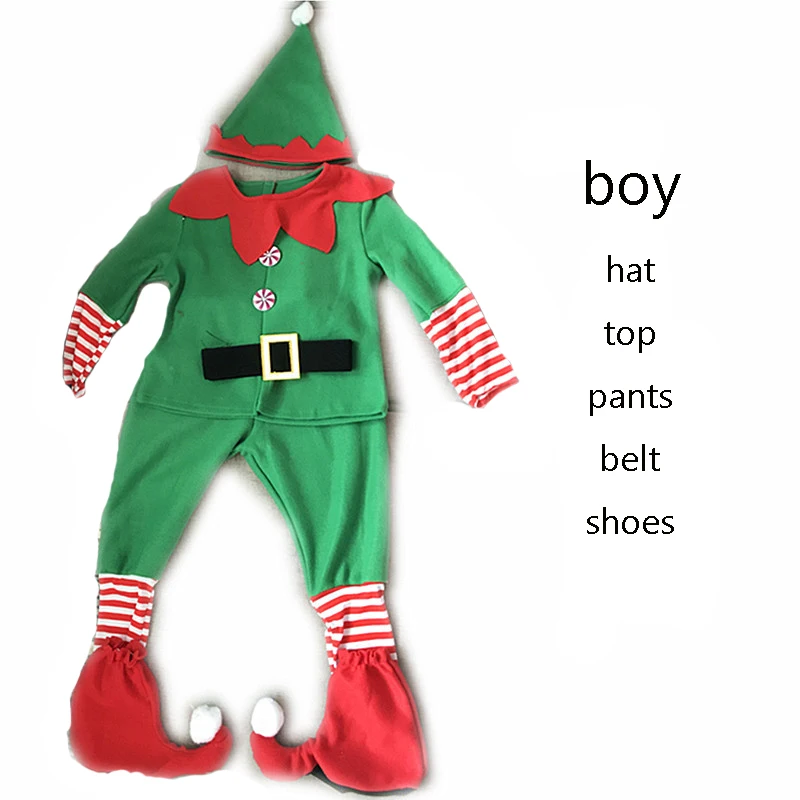 Christmas Cosplay Halloween Costumes For Kids Boy Girls Elfbaby Dress With Hat Shoes Gift New Year Carnival Party Santa Claus