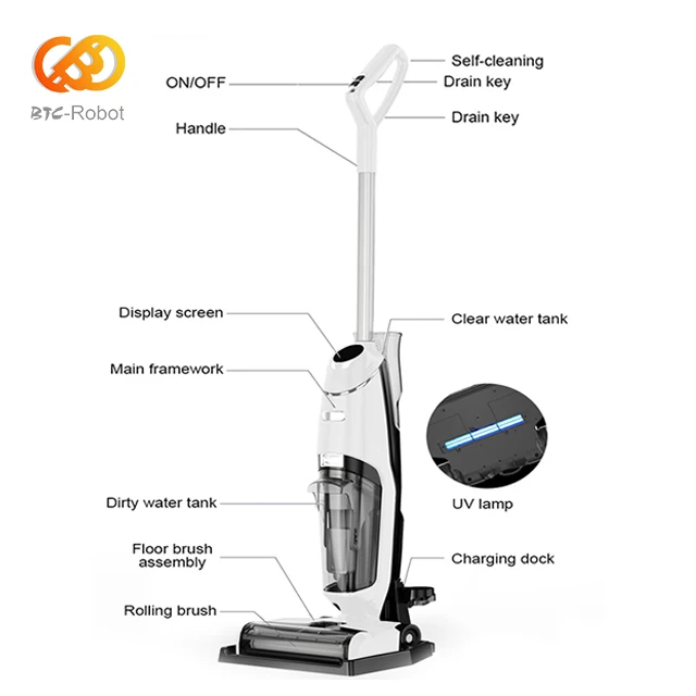 BTCBOT  Rechargeable Low Noise Electric Auto Floor Scrubber Brush and Dryer Machine Mop Wiper
