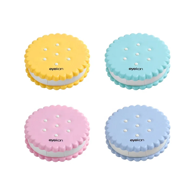 A-8057 eyekan fashion round biscuit eye contact lens case designer contact lens case travel kit