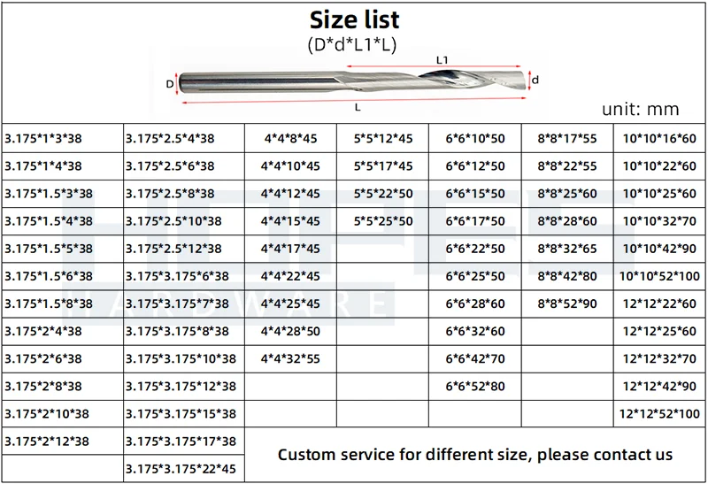 3.175mm 1/8 shank Carbide Single-edged milling cutter for aluminum alloy plastic plate engraving machining tools