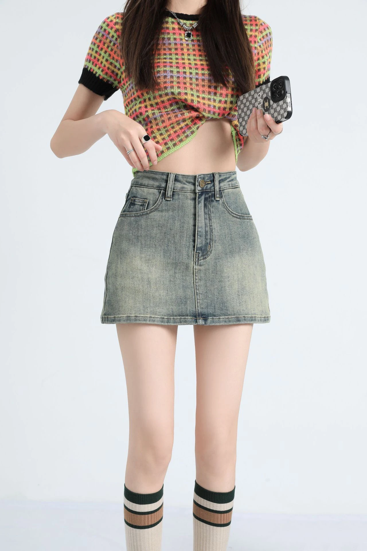 Custom Summer New Hot Sale Mini Denim Skirt Fashion Design Button Front A-line High Waist Casual Women Ladies Jeans Skirt