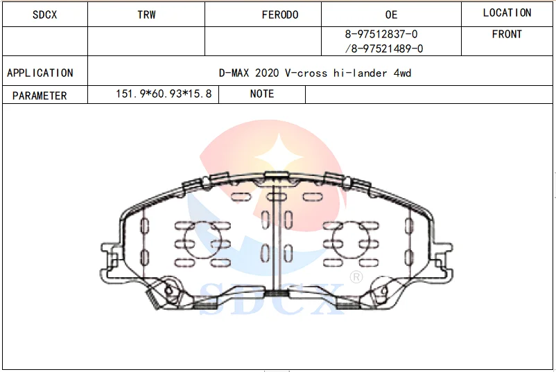 Sdcx 8-97512837-0 /8-97521489-0 различных думаю ness тормозных колодок для D-MAX 2020 V-Крест hi-lander