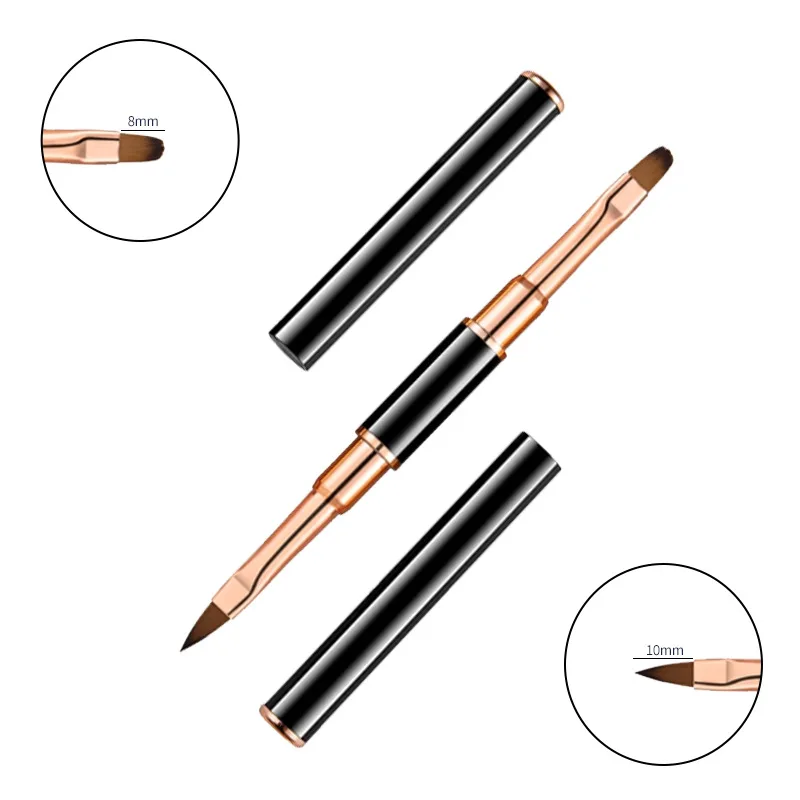 Custom New 3D Nails Brush Liner with Ombre Flat Cover Gel Art Design Double End Rose Gold Metal Handle Nail Art Paint Brush