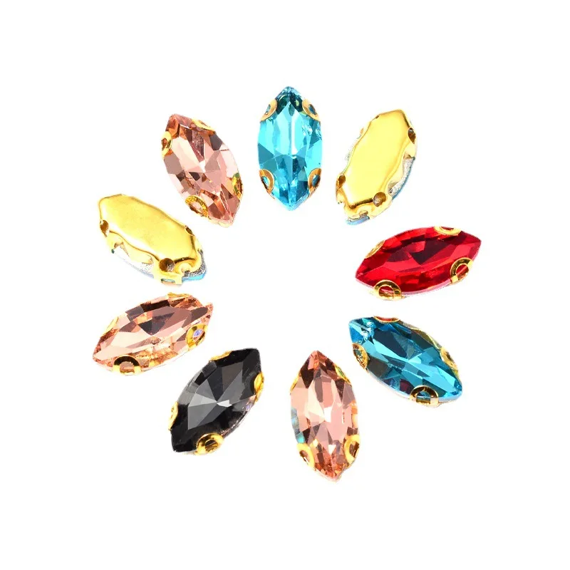 4D Shape Full Diamond Headband Double Ears Crystal Glass Pointed Horse Eye Claw Drill Buckle Hand Sewn Rhinestones Nail Beads