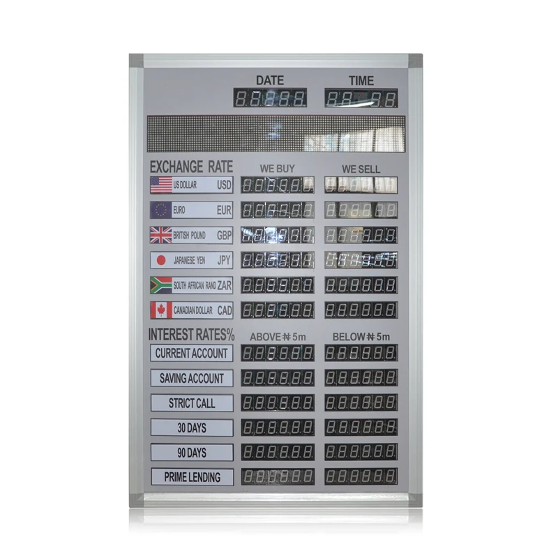 Jhering factory sell indoor bank electronic digital IR control foreign exchange rate led display board