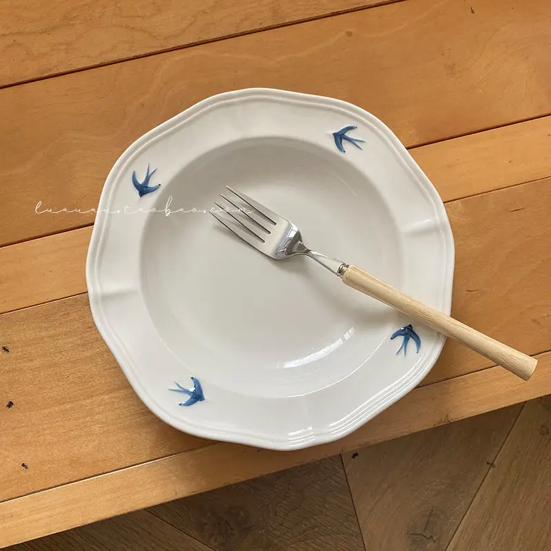 Korean INS New Swallow Float Plate Party Ceramic Plate Dish Literary Breakfast Plate Minimalist The Cartons Porcelain Retro Home