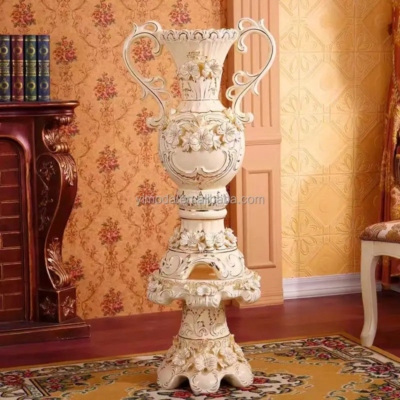 Classical French Wedding Home Decor Handmade cream white ceramic carved floor flower Vase