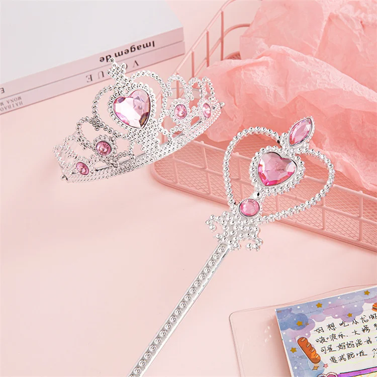 New Arrival Fairy Princess Costumes Little Girls Birthday Party Supplies Plastic Crown Magic Wand Elsa Crown Tiara Wand Set