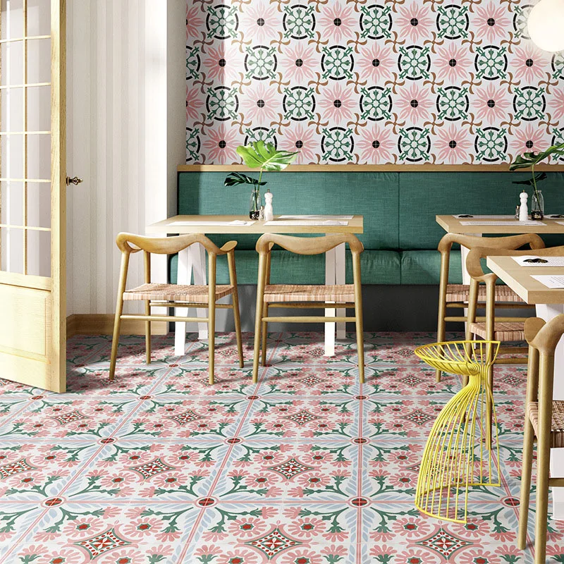 Retro pattern tile kitchen ground pink floor tiles non-slip balcony antique wall tiles