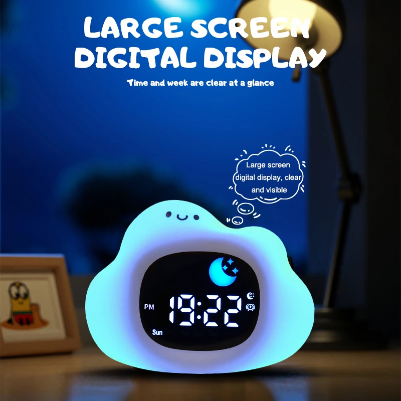 Night Light Clock Cat Baby Sleeping Training Musical Alarm Clock Led Night Table Light Children Sleep Training