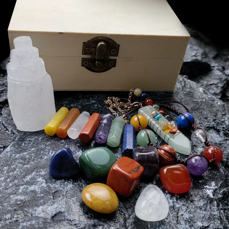 natural selenite Crystals Healing Stones Chakra Stones Healing Kit Bohemian Meditation Set