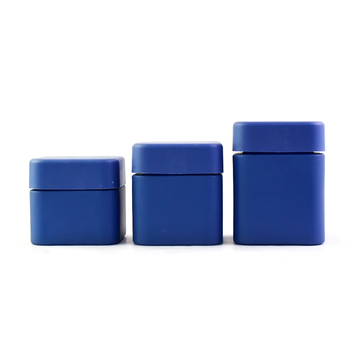 3oz square glass jar frosted cobalt blue matte opaque straight flower smell proof childproof square glass jars storage hot stamp