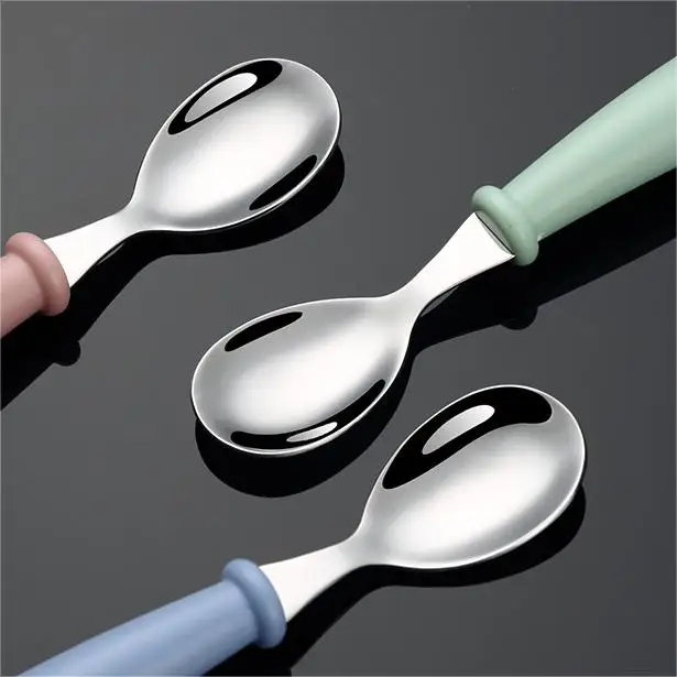 Food Grade 304 Stainless Steel Cute Fork Spoon Children Kids Flatware with ABS Handle