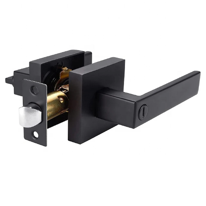 Contemporary Square Privacy  door Handle Lever Matte Black Bedroom/Bathroom/Interior Doors Left/Right Handle Door Lock set