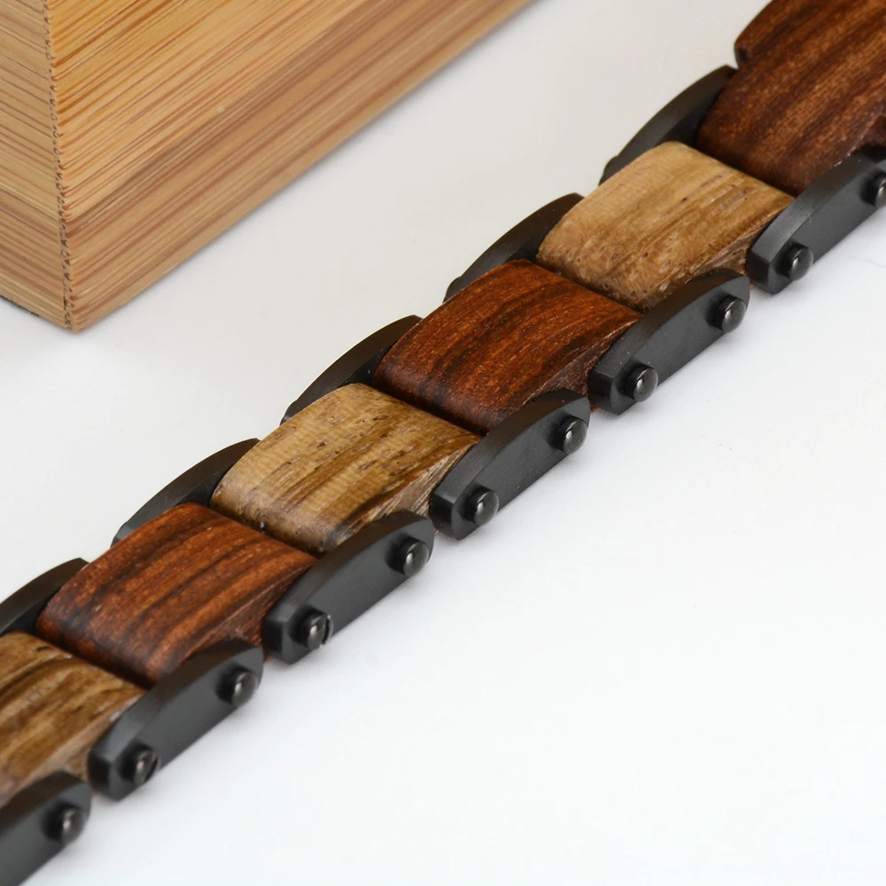 Alibaba China Factory Customized Popular Design Stainless steel and Natural Wood Bracelet in stock