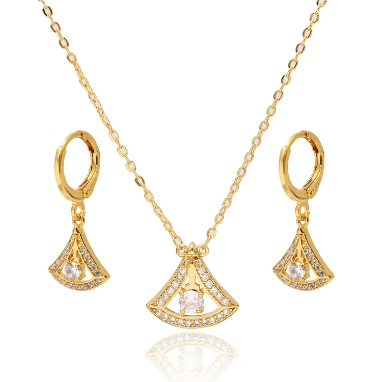Hot Selling 24k Real Gold Copper Indian Cubic Zirconia Diamond Women Wedding Bridal Necklace Earrings Jewelry Sets Jewellery Set