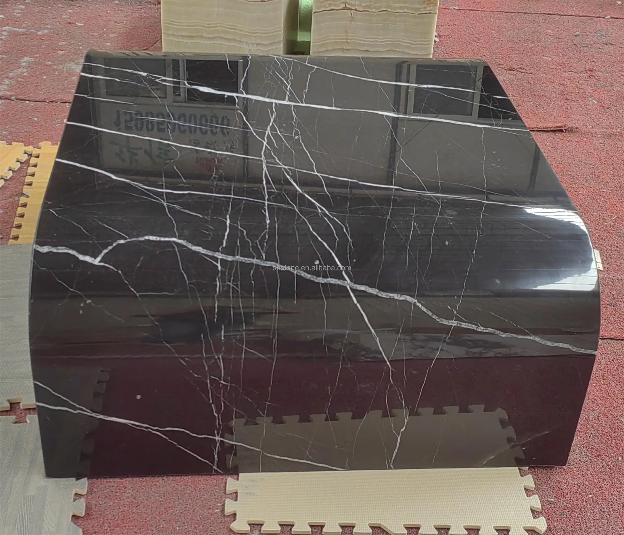 SHIHUI Nordic Unique Design Living Room Stone Furniture Black Nero Marquina Polished Marble Coffee Table