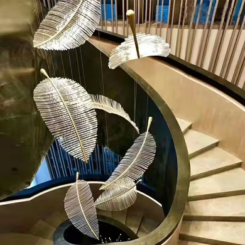 Custom Desgin Villa Hotel Arts Pendant Light Leaf Acrylic Loft Lobby LED Stairs Chandelier