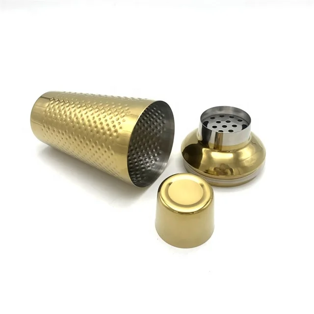 Retro Gold Plated Bartender Mixologist Martini Mojito Bar Tool Drinks Beverages Cocktail Cobbler Shaker With Embossed Dots