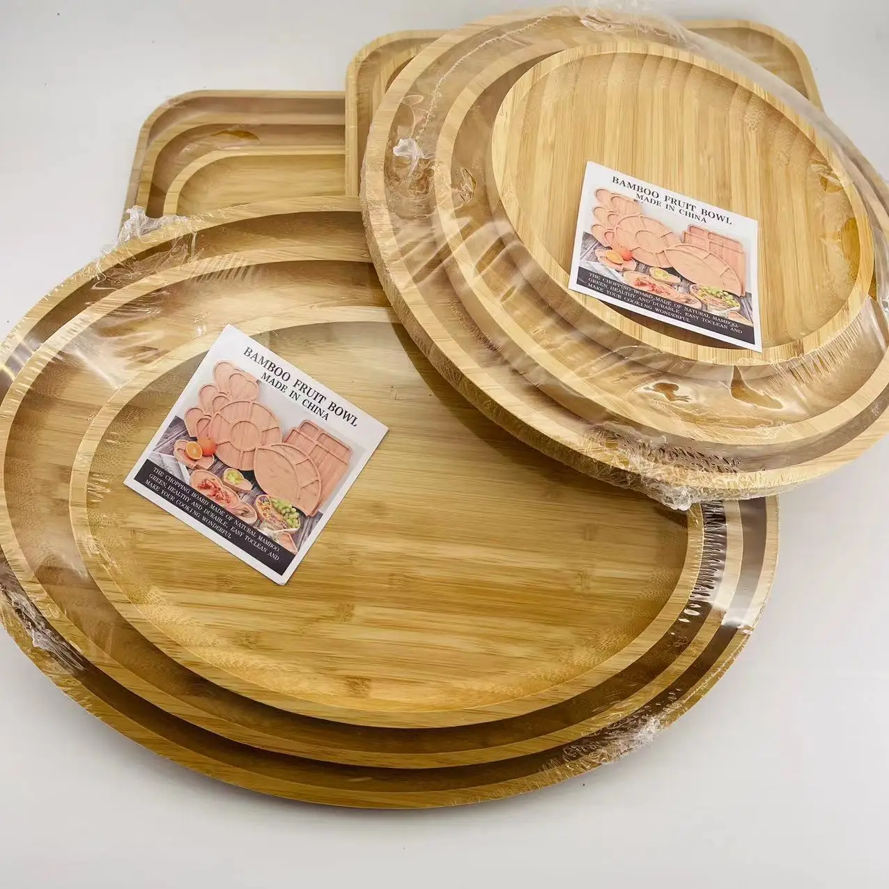 Wholesale New Type Round Bamboo Tray Set Solid Custom Food Fruit Serving Tray Bamboo Plates Wood Plates