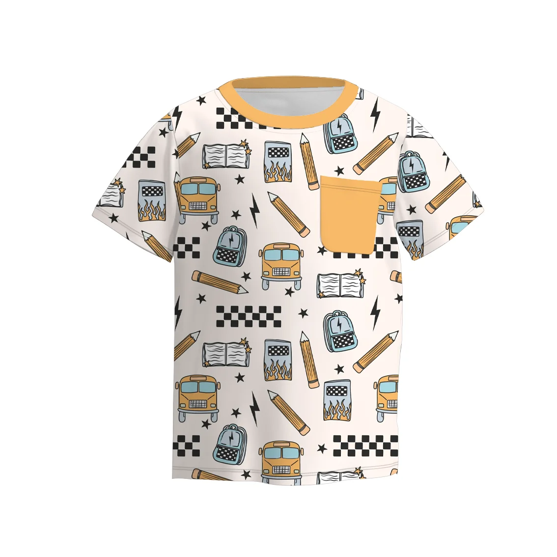 RTS Kids Toddlers Baby Boys Summer Back to School Organic Milk Print Silk Top Shirt with Pocket Customized Clothes