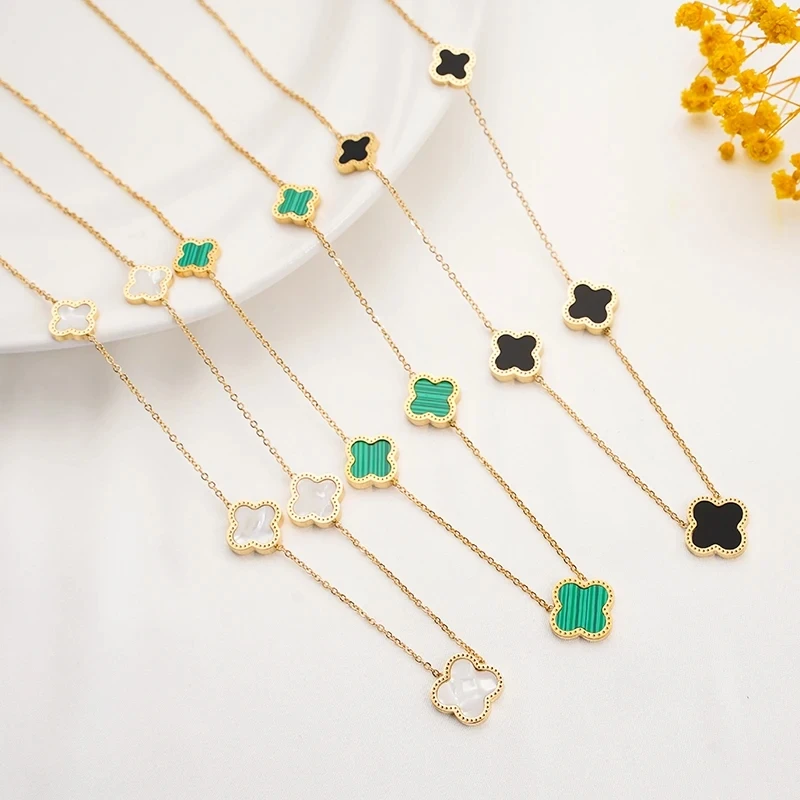 Hot Jewelry Collection Latest Design Trendy Jewelry Stainless Steel PVD Plating FLower Jewellery Four-Leaf Clover Necklace