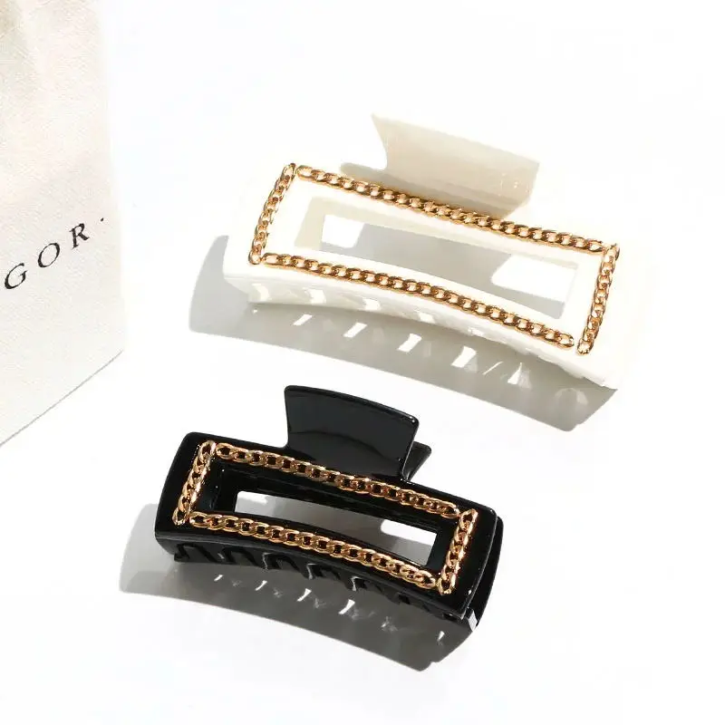 fashionable hair clips with chains 10.5cm rectangle acetate chain hair claws for women custom hair clamps claw clip high quality
