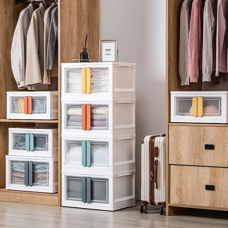 Household Organizer Bin Bedroom Modern Plastic Collapsible Visual Clothes book Storage Box Kids Toy Foldable container With lid