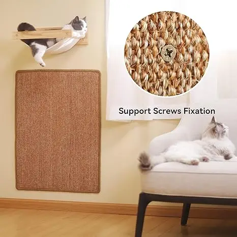 Cat Scratcher Mat, Natural Sisal Cat Scratch Mats, Horizontal Cat Floor Scratching Pad Rug with Sticky Tapes
