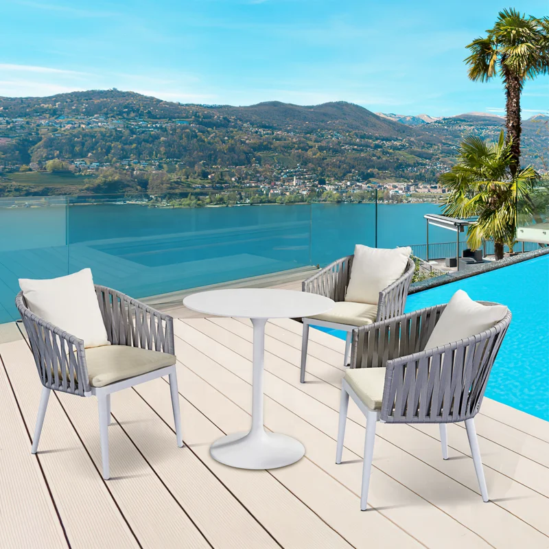 Cheap Modern Garden 5 Piece Dining Set Furniture Outdoor Patio Cafe Aluminum Rope Round Table and 4 Seater Chairs