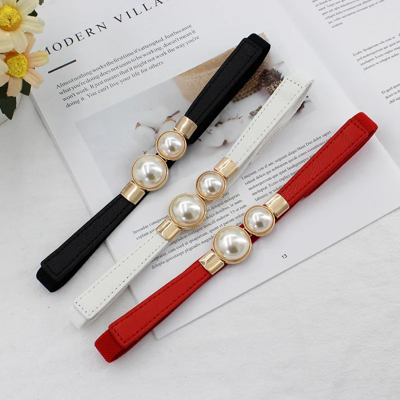 Fashion Super Thin Pearl Corset Belts Elastic Women Elastic Belts for Pants and Dress