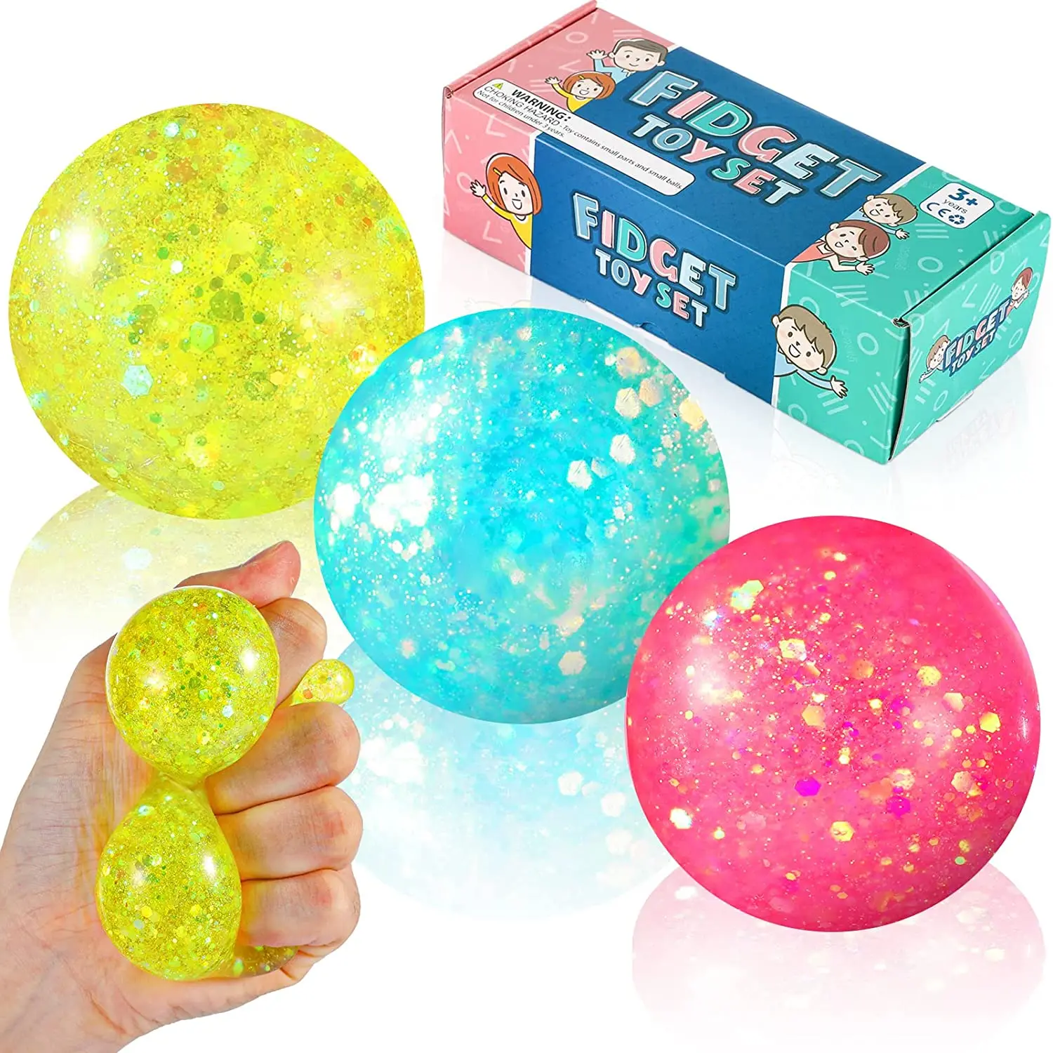 6cm Funny Soft Glitter Squishy Ball Toy Relieve Stress and Anxiety Squeeze Balls for Adults