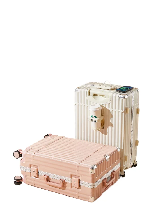 Vintage White Gps Tags Passport And Tag Luggage Handle Wrap Aluminum Frame Trolley Suitcase