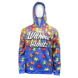 2022 new custom Autism hoodie mens hooded streetwear and sweatshirt printed hooded pullover