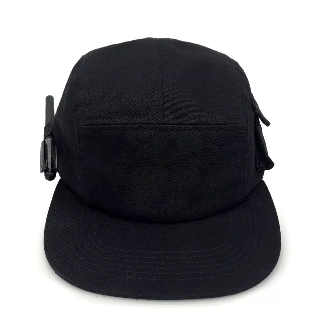 Pattern Custom Cotton Leather 5panel 5-panel 5 five Panel Panels Camp Camper Gorra Cap Hat Caps Hats With Pocket Pen Holder