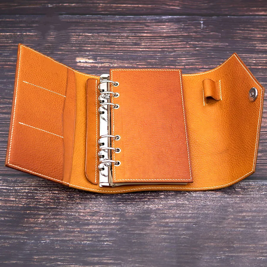Custom A5 A6 A7 Small Vegan Leather Pocket Wallet Planner Binder Organizer with 6 Rings