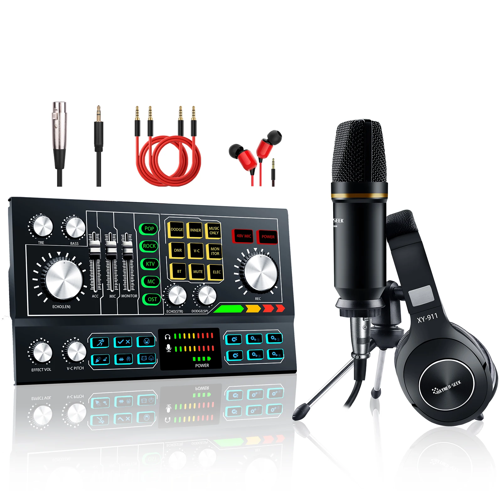 Podcast Equipment Kit With v8 Sound Card Condenser Microphone And Headset