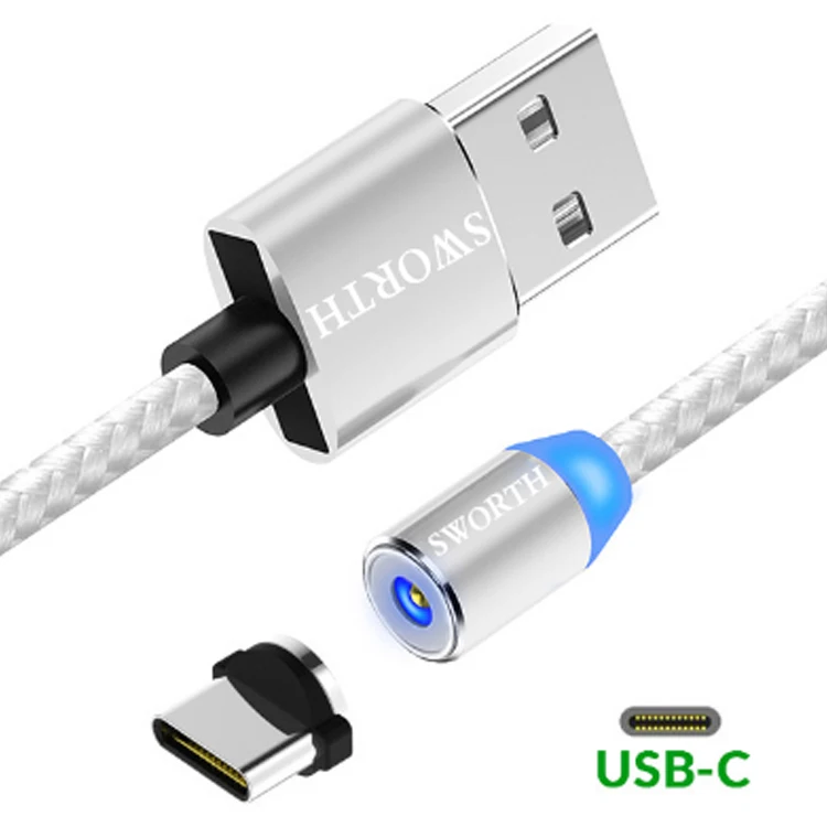 
Fast Speed TYPE C USB Data Cable Round LED Nylon Magnetic USB Cable 