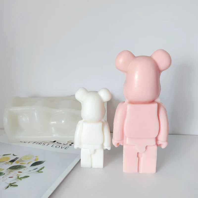 J1133 New Design 3D  Fashion Cartoon Violent Bear Figure Plaster Candle Mould  Bear Candle Silicone Mold