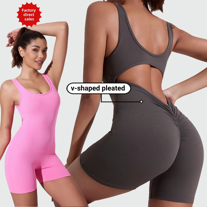 European and American nude sports Clothes Quick-Drying one-piece V-shaped Waist and beautiful Back Sports yoga Clothes