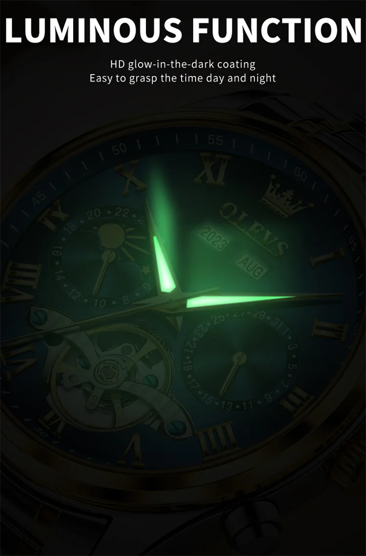 OLEVS 7005 classic dongguan men mechanical watch original Stainless steel band Waterproof automatic storage Casual watch design