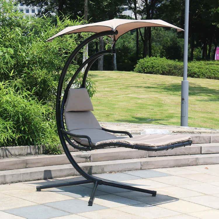 Outdoor Hanging Chaise Lounger Chair with Metal Stand Hammock Swing Bed