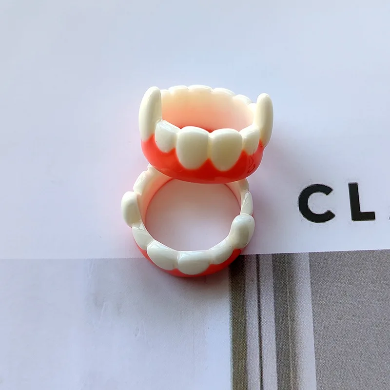 Trendy Resin Aesthetic Acrylic Plastic U Shape Finger Rings Cute Candy Teen Gem Y2K Stacking Square Resin Fruit Rings Set