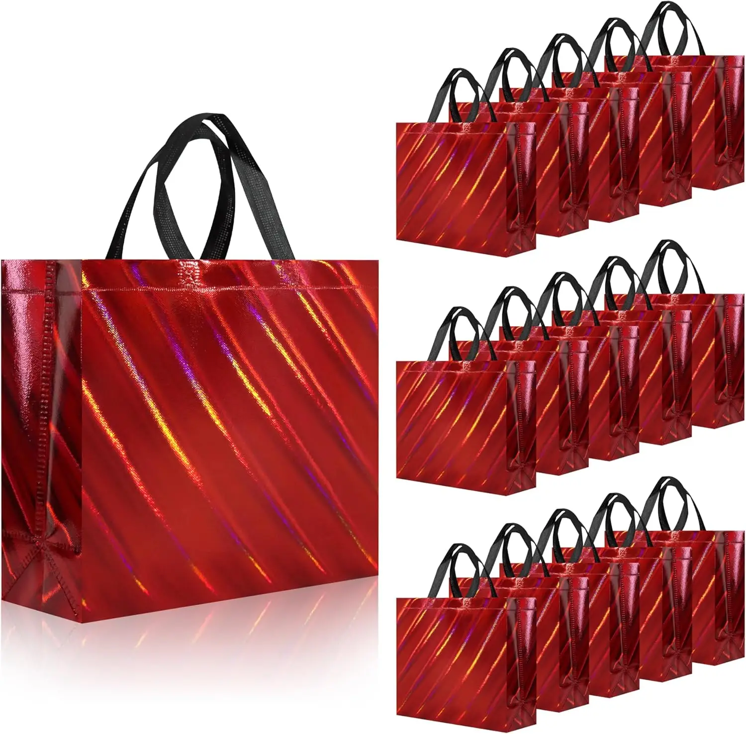 12.6x4.7x11 In 100gsm Unique Dazzling multi colors, Reusable Gift Bags Shiny Non-woven Holiday Goodie Bags with handles/