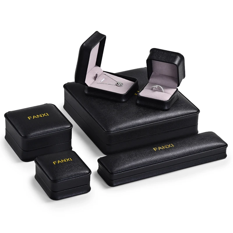 Wholesale Custom Logo Black Leather Jewelry Box Luxury Earring Bracelet Necklace Ring Box Jewelry Packaging Box