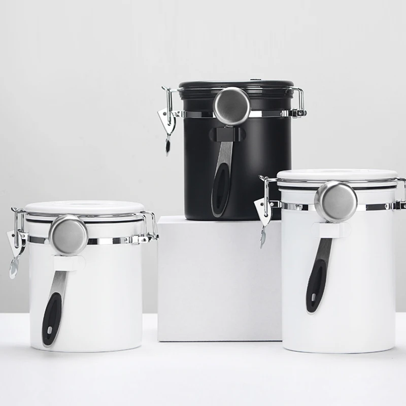 Stainless Steel Airtight Coffee Canister With Built-in Co2 Valve And Scoop And Date Tracking Wheel Gun stainless steel canister