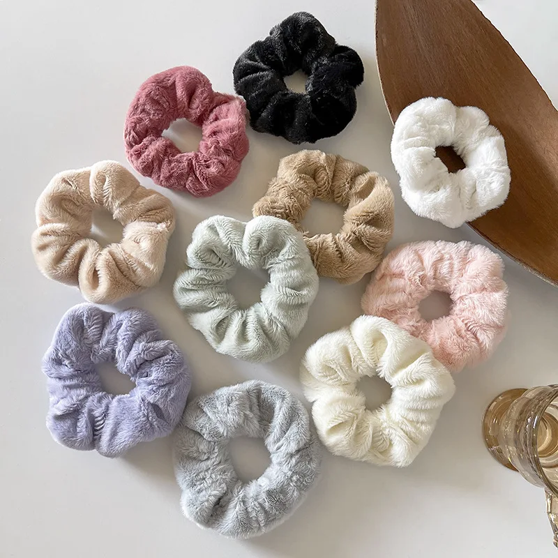 Autumn Girls Accessories Soft Plush Rubber hairbands Cute Hair ties Pom Pom Rubber hair bands Cartoon  Fluffy Hair Scrunchies